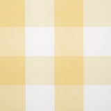 Willa Check Large yellow gingham plaid wallpaper by Schumacher, shown in room and detail views.