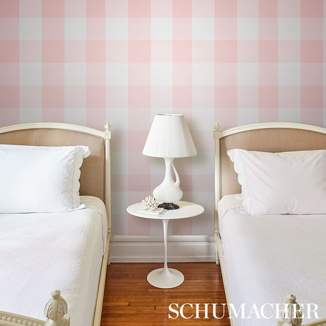 Willa Check Large Pink by Schumacher Modern Gingham Plaid Wallpaper – Schumacher 5012354