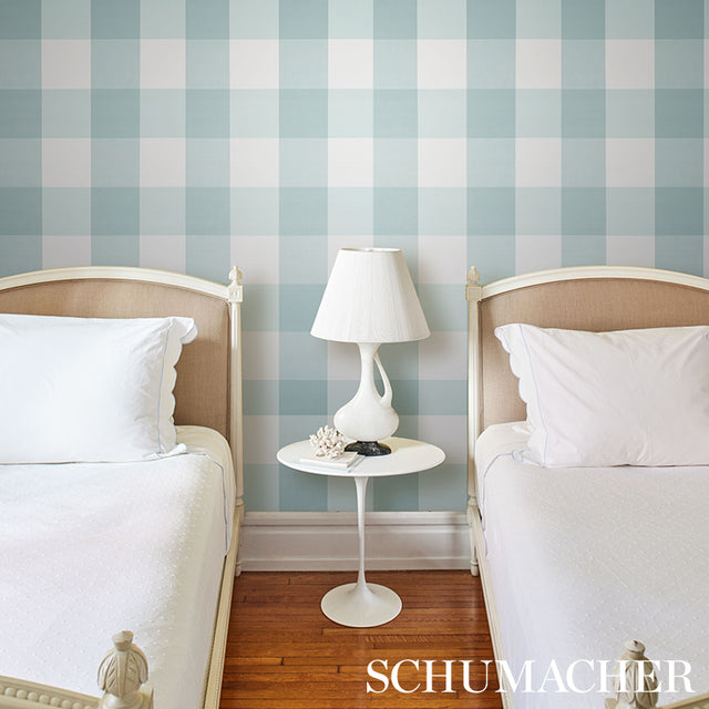 Willa Check Large Seaglass Plaid Wallpaper – Schumacher 5012356