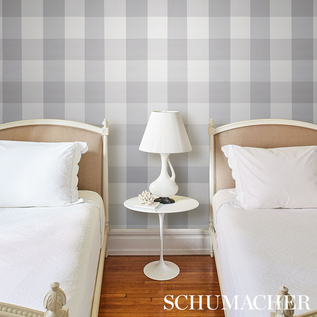 Willa Check Large Grey by Schumacher Modern Gingham Plaid Wallpaper – Schumacher 5012357