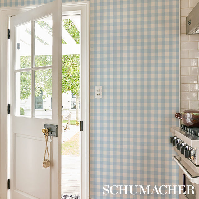 Willa Check Small Chambray Plaid Wallpaper by Schumacher – 5012360