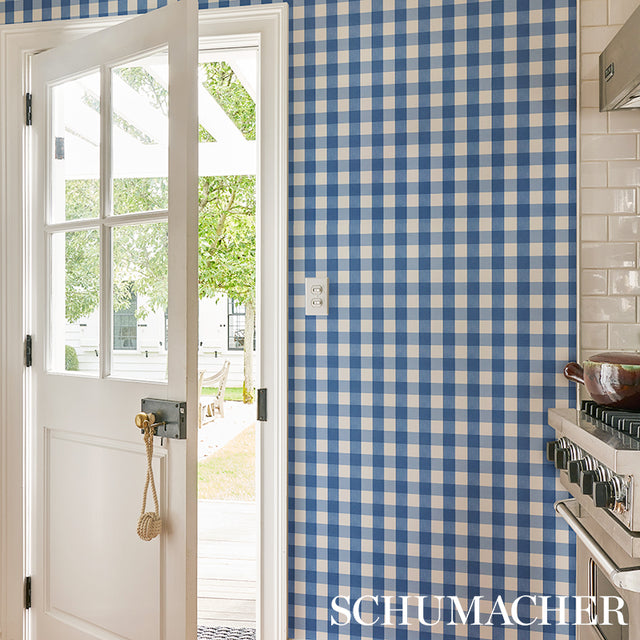 Willa Check Small Navy by Schumacher Modern Plaid Gingham Wallpaper – Schumacher 5012361