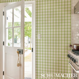 Willa Check Small Leaf by Schumacher Modern Green Gingham Plaid Wallpaper – Schumacher 5012362