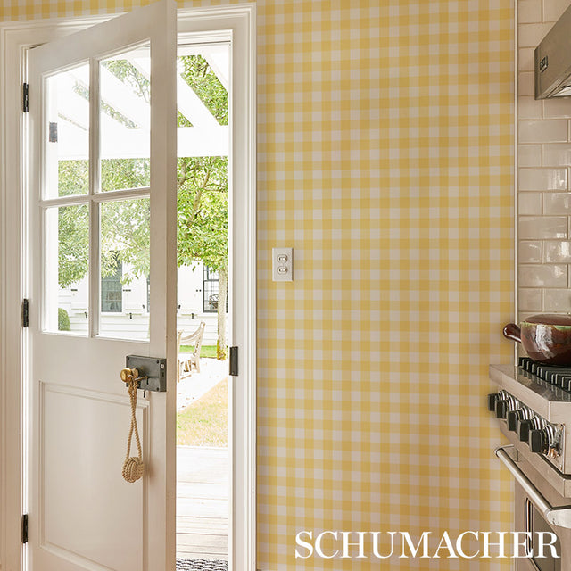 Willa Check Small Yellow Plaid Wallpaper by Schumacher – 5012363