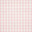 Willa Check Small pink gingham plaid wallpaper by Schumacher, shown in detail and installed in a bright kitchen setting.