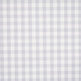 Willa Check Small lavender gingham plaid wallpaper by Schumacher, shown in a modern kitchen and as a close-up of the pattern.