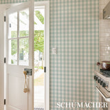 Willa Check Small Seaglass by Schumacher Modern Plaid Gingham Wallpaper – Schumacher 5012366