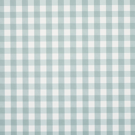 Willa Check Small wallpaper in Seaglass by Schumacher, a modern gingham plaid wallcovering in soft blue-green tones.