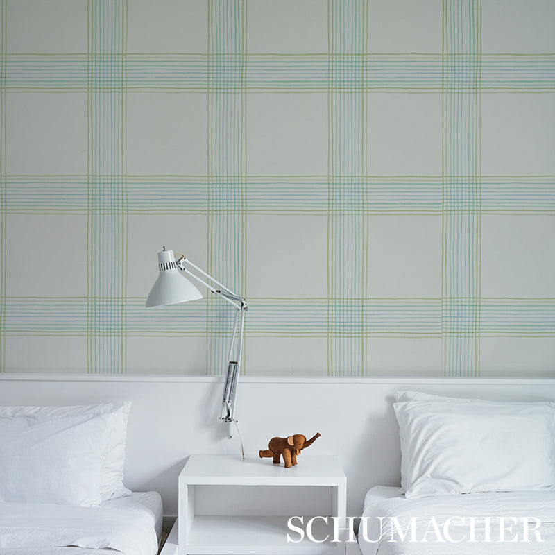 Minerva Plaid Peacock by Schumacher Watercolor Plaid Wallpaper – Schumacher 5012370