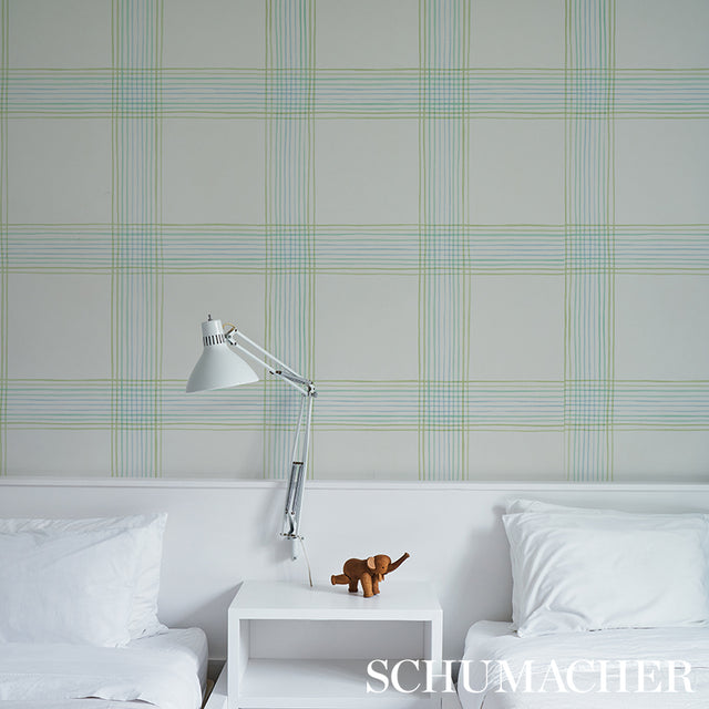 Minerva Plaid Peacock by Schumacher Watercolor Plaid Wallpaper – Schumacher 5012370