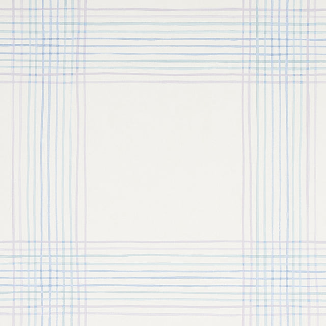 Minerva Plaid wallpaper in Hyacinth by Schumacher, a soft ombré plaid wallcovering with watercolor effect.