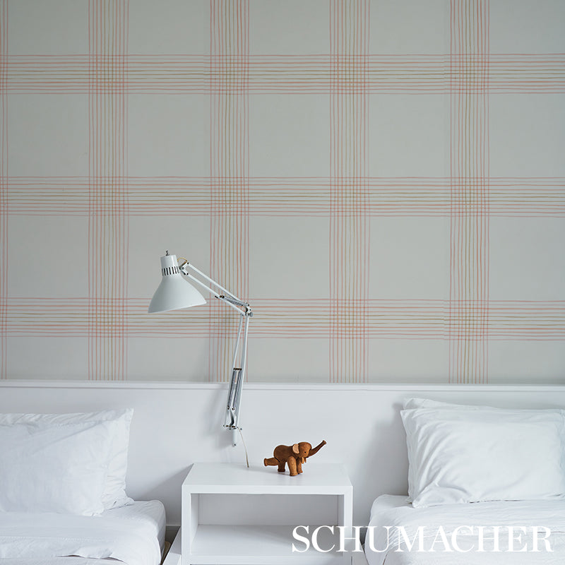 Minerva Plaid Pink by Schumacher Soft Ombré Hand-Painted Plaid Wallpaper – Schumacher 5012372