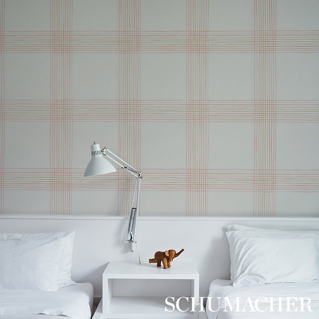 Minerva Plaid Pink by Schumacher Soft Ombré Hand-Painted Plaid Wallpaper – Schumacher 5012372