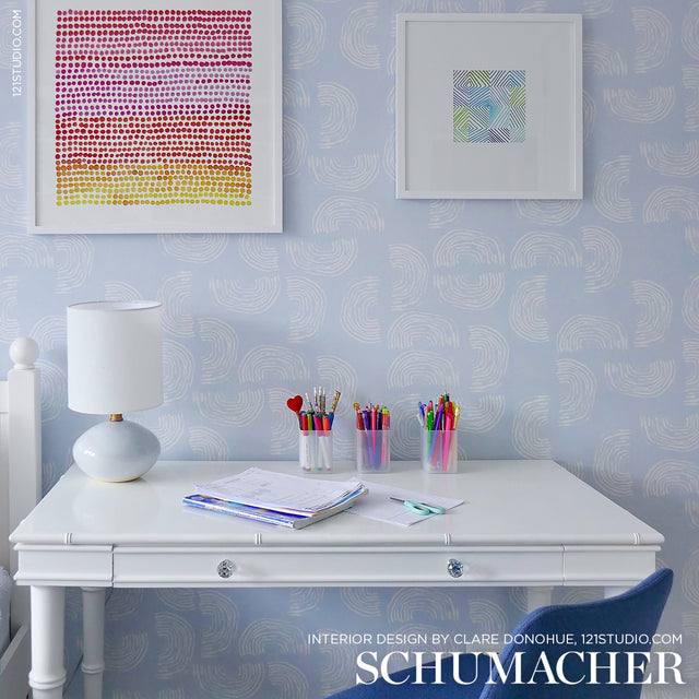 Quansoo Ivory on Sky by Caroline Z Hurley Artistic Modern Wallpaper – Schumacher 5012400