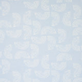 Quansoo wallpaper in Ivory on Sky by Caroline Z Hurley for Schumacher, featuring painterly rainbow-shaped curves on a soft blue background.