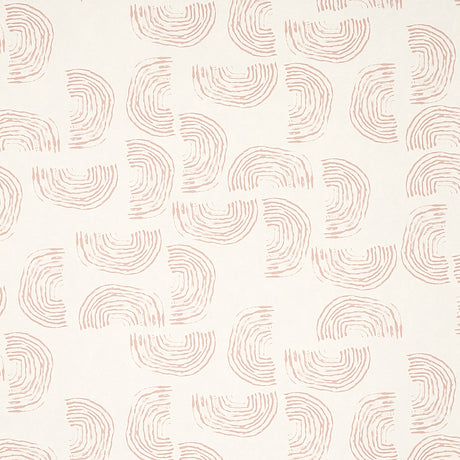Quansoo wallpaper in coral on ivory by Caroline Z Hurley for Schumacher, featuring painterly rainbow-shaped curves.