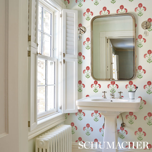 Saranda Flower Cardinal by Schumacher Painterly Floral Wallpaper – Schumacher 5012410