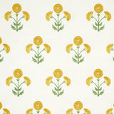 Saranda Flower wallpaper in Marigold by Schumacher, featuring stylized yellow marigold flowers on a fibrous background.