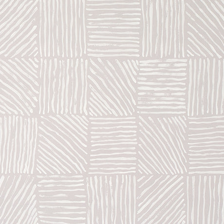 Katama wallpaper by Caroline Z Hurley for Schumacher, featuring an ivory-on-stone linear block pattern with artistic brushwork.
