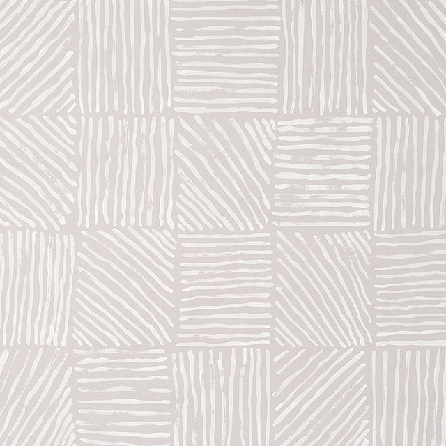 Katama wallpaper by Caroline Z Hurley for Schumacher, featuring an ivory-on-stone linear block pattern with artistic brushwork.