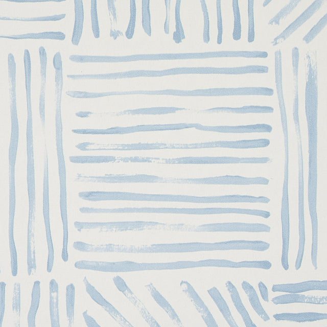 Katama Blue on Ivory by Caroline Z Hurley Modern Linear Block Wallpaper – Schumacher 5012421