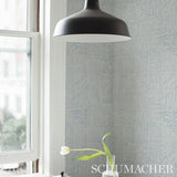 Katama Blue on Ivory by Caroline Z Hurley Modern Linear Block Wallpaper – Schumacher 5012421