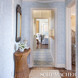Katama Blue on Ivory by Caroline Z Hurley Modern Linear Block Wallpaper – Schumacher 5012421