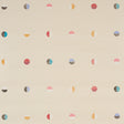 Joshua Tree Hand Printed Sisal wallpaper in multi-on-ivory with hand screen printed colorful moons by Caroline Z Hurley for Schumacher.