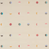Joshua Tree Hand Printed Sisal wallpaper in multi-on-ivory with hand screen printed colorful moons by Caroline Z Hurley for Schumacher.