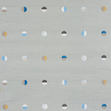 Joshua Tree Hand Printed Sisal wallpaper in Mineral by Caroline Z Hurley for Schumacher, featuring hand screen printed moons on a textured ground.