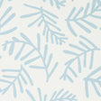 Tiah Cove Blue Leaf wallpaper by Schumacher, featuring a modern botanical leaf pattern in blue on a white background.