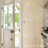 TIAH COVE Ivory on Natural by Caroline Z Hurley Modern Abstract Botanical Wallpaper – Schumacher 5012452