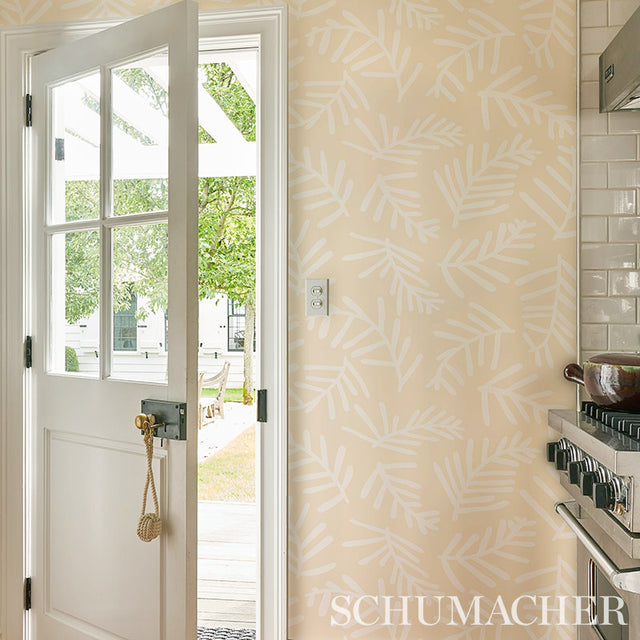 TIAH COVE Ivory on Natural by Caroline Z Hurley Modern Abstract Botanical Wallpaper – Schumacher 5012452