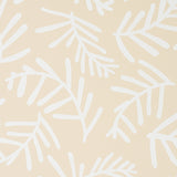 TIAH COVE wallpaper in Ivory on Natural by Caroline Z Hurley for Schumacher, abstract botanical pattern shown in kitchen interior.