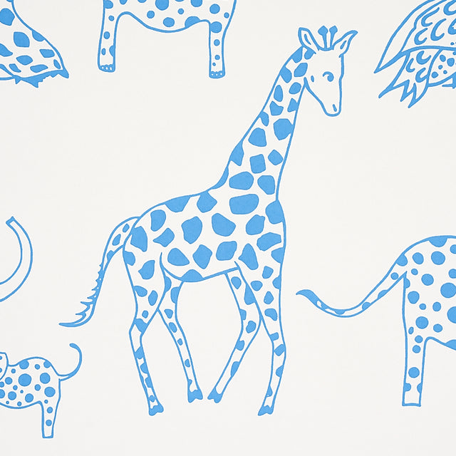 Jungle Jubilee Blue by Schumacher Playful Animal Wallpaper – Schumacher 5012470