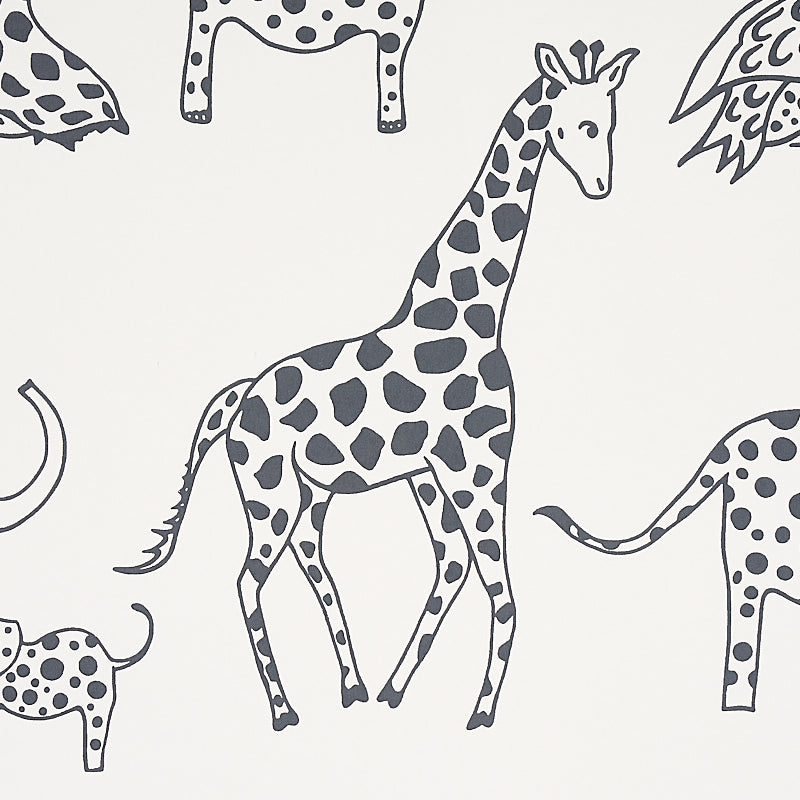 Jungle Jubilee Charcoal by Schumacher Playful Hand-Drawn Animal Wallpaper – Schumacher 5012471