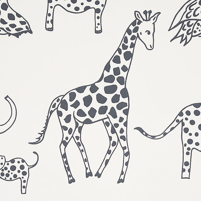 Jungle Jubilee Charcoal by Schumacher Playful Hand-Drawn Animal Wallpaper – Schumacher 5012471
