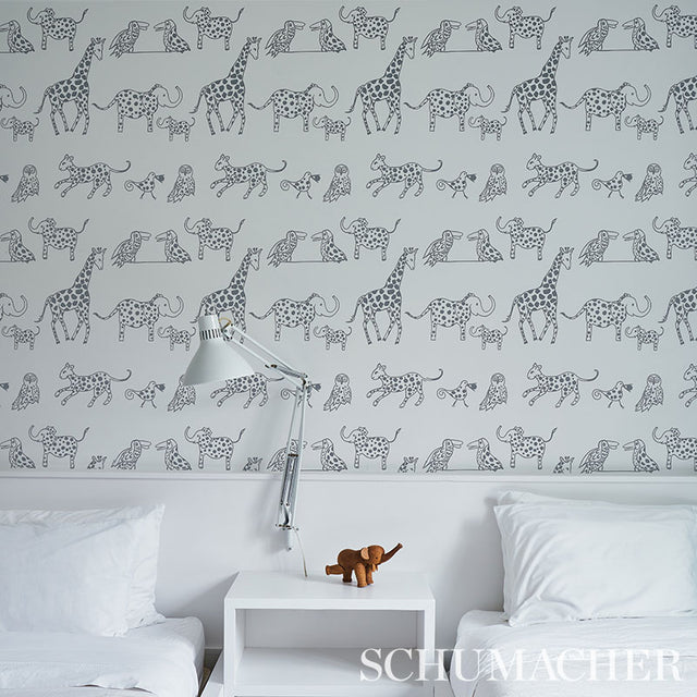 Jungle Jubilee Charcoal by Schumacher Playful Hand-Drawn Animal Wallpaper – Schumacher 5012471