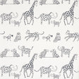 Jungle Jubilee wallpaper in charcoal by Schumacher featuring hand-drawn exotic animals in a playful, mid-sized pattern.
