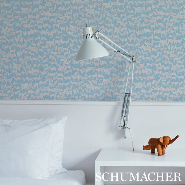 FAUNA Slate Blue Animal Wallpaper – Schumacher 5012490