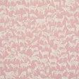 Miniature herds of hand-drawn deer in white on a dusty pink background, Fauna wallpaper by Schumacher, styled in a modern bedroom.