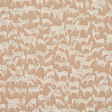 Miniature herds of hand-drawn deer in fawn color on FAUNA wallpaper by Schumacher, Flight of Fancy collection.