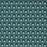 Dawnridge Sage by Cristina Buckley for Schumacher, geometric peacock feather-inspired wallpaper in green and teal tones, shown in a styled interior and close-up views.