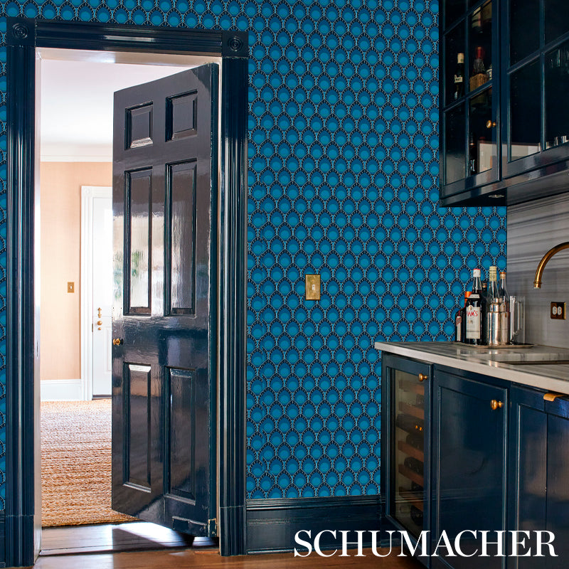 Dawnridge Peacock by Cristina Buckley Bold Blue Geometric Wallpaper – Schumacher 5012521