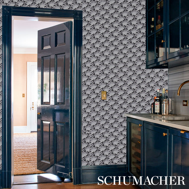 GOTHAM SWING Charcoal by Schumacher Art Deco Fan Wallpaper – Schumacher 5012530