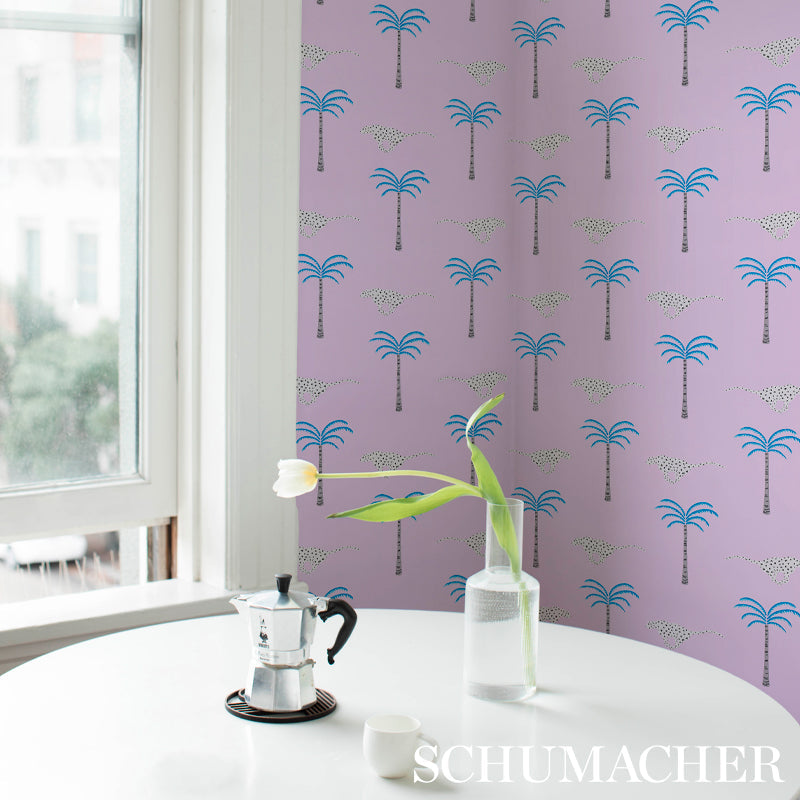 A Wild Desert Dream Orchid by Schumacher Whimsical Cheetah and Palm Tree Wallpaper – Schumacher 5012541SAM