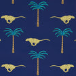 A Wild Desert Dream wallpaper in Midnight by Schumacher featuring cheetahs and palm trees on a deep blue background.