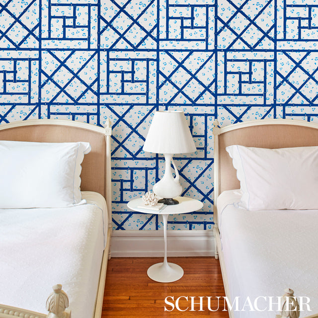 Fancy Beast Indigo by Cristina Buckley Hollywood Regency Trellis Wallpaper – Schumacher 5012561