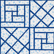 Fancy Beast Indigo wallpaper by Cristina Buckley for Schumacher, featuring a blue trellis and leopard spot pattern.