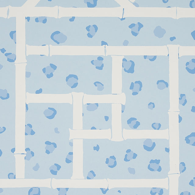 Fancy Beast Sky Blue by Cristina Buckley Hollywood Regency Leopard Trellis Wallpaper – Schumacher 5012562